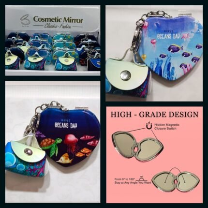 Ocean Love Heart Mirror with Mini Keychain Pouch